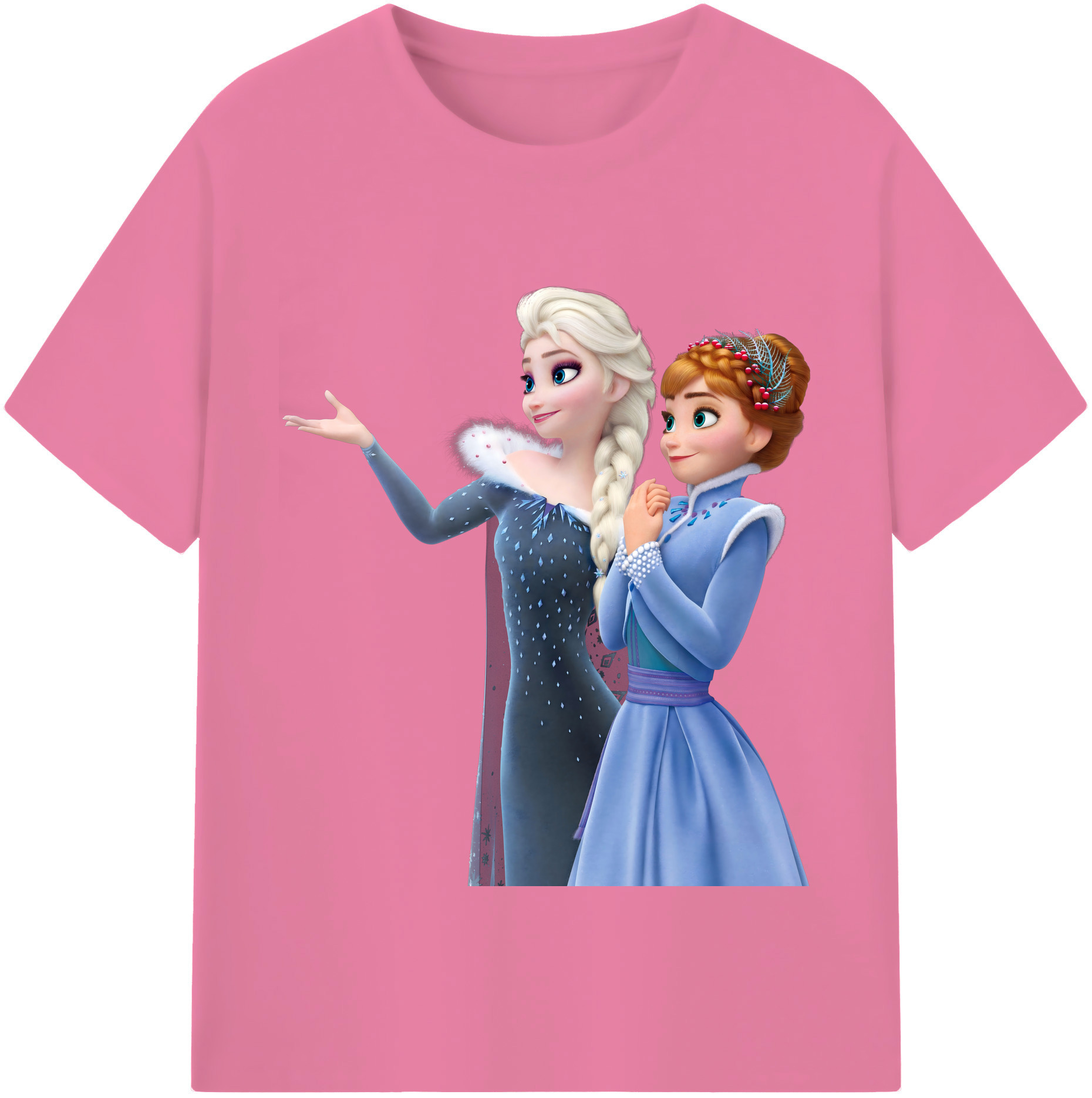 （画像用） アナと雪の女王 アンナ エルサ Frozen Anna Elsa 綿100％半袖Tシャツ（フロントプリント）